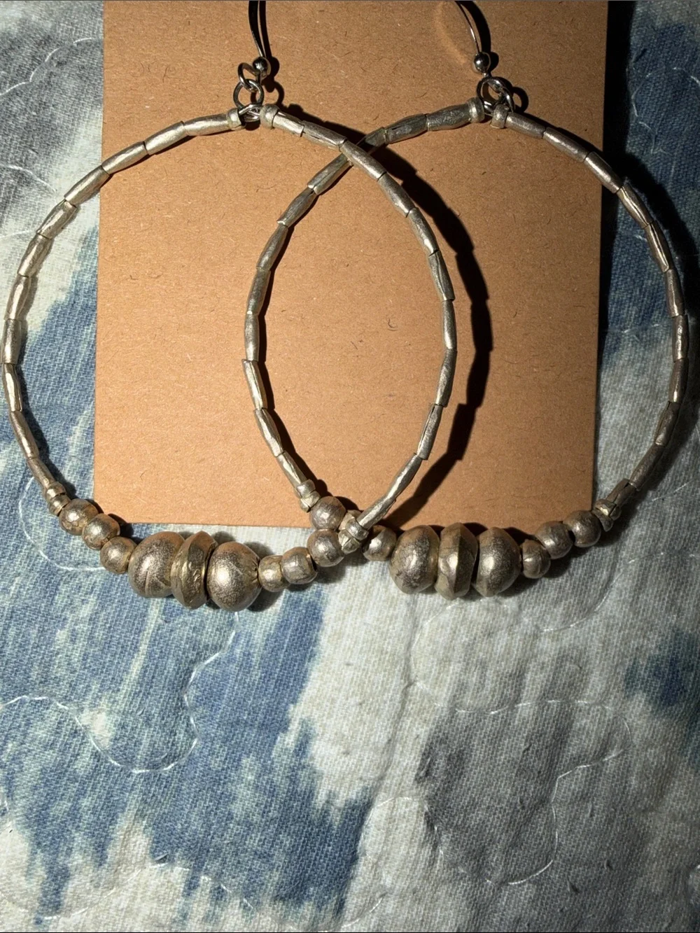 Textured Silver Beaded Hoop Earrings — Women Jewelry